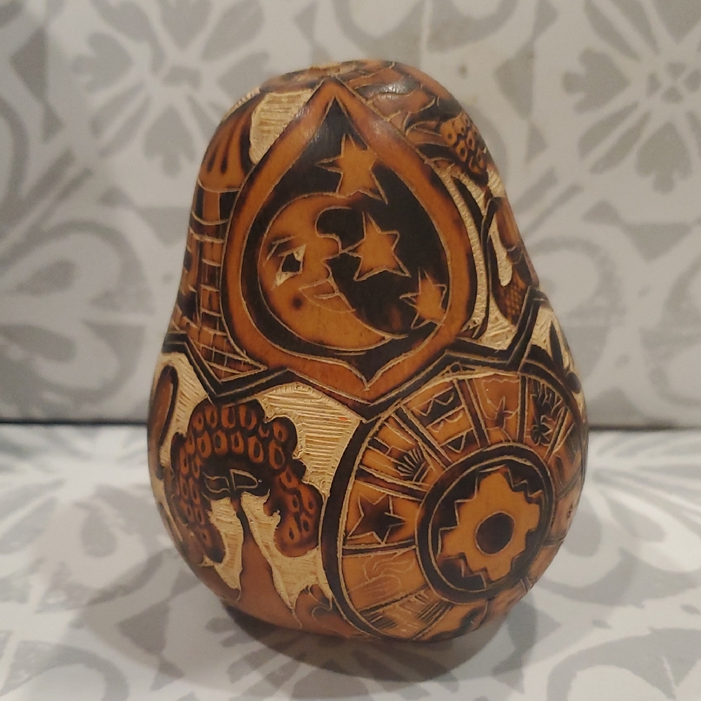 Vintage Handcrafted Carved Gourd Art Home Decor